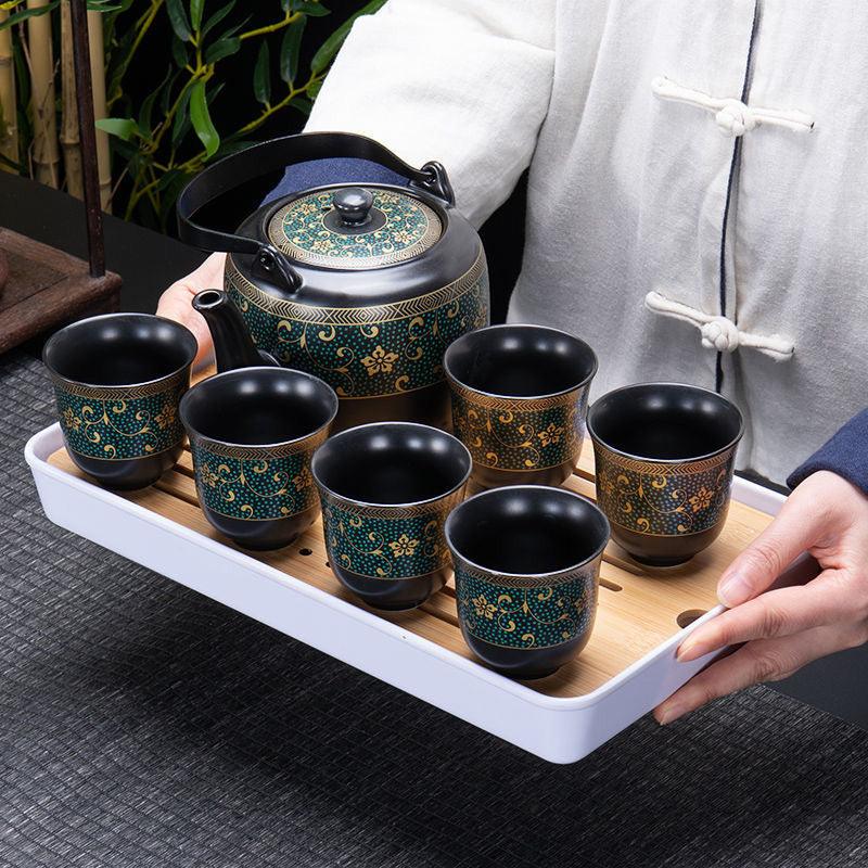 Black Flower Ceramic Tea Set | Japanese Tea Set| Flower Teapot Set - Teas Story