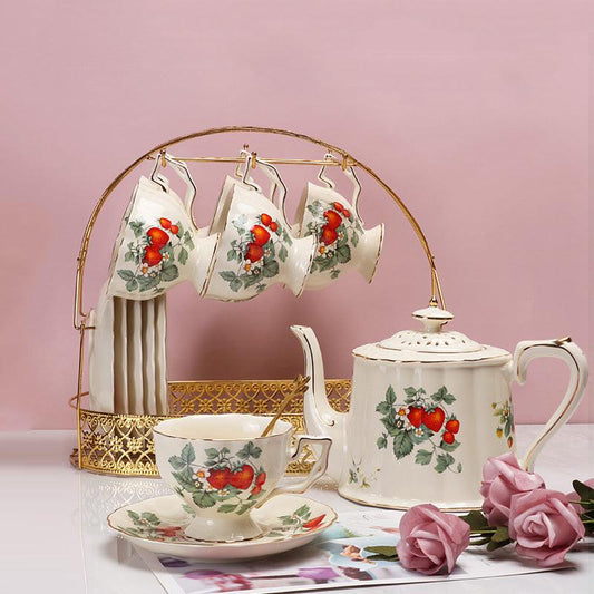 Strawberry pattern vintage ceramic coffee set | Afternoon tea set