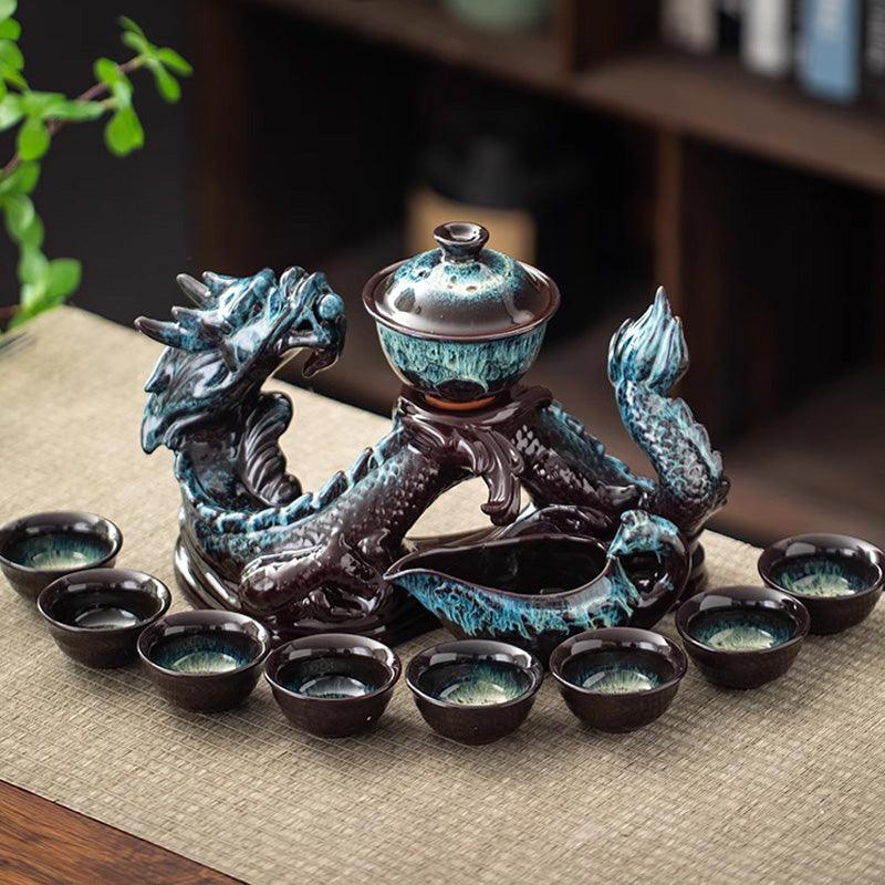 Retro relief auspicious dragon lazy rotating water Kung Fu tea set