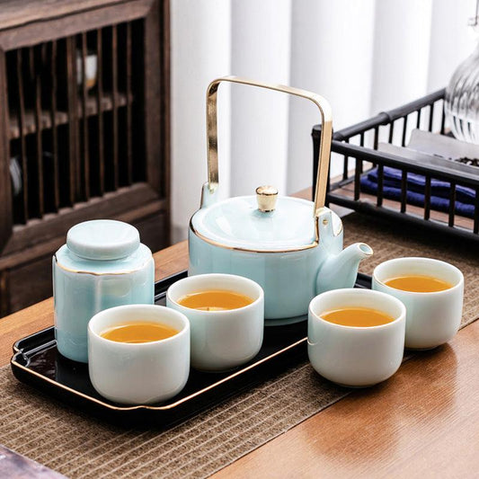 Ceramic Tea Set Pottery | European Style Tea Set with Tray
