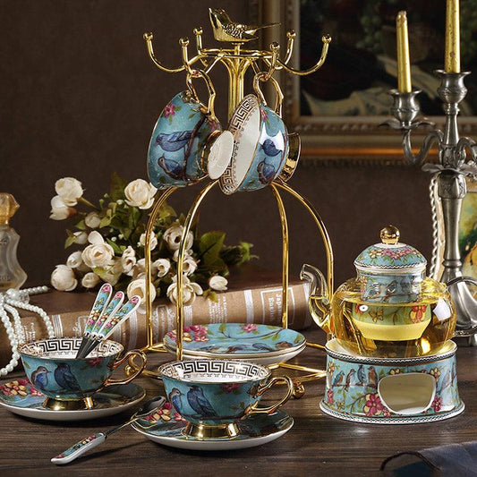 Blue Bird Ceramic Tea Set | Teapot Heater | Flower Teapot | Coffee Cup