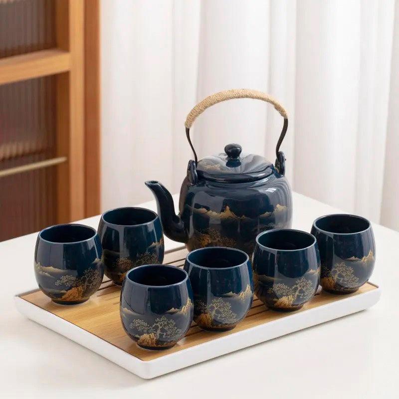 Blue Landscape Ceramic Tea Set |Simple Japanese Tea Set |Teapot Teacup ...