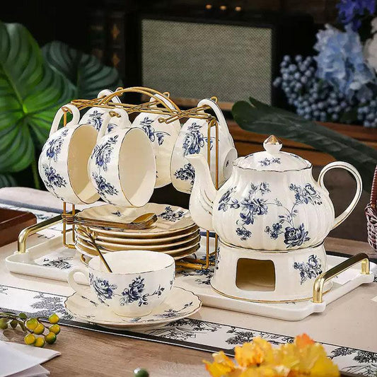 Blue Flower Teapot Set | Stovetop Heated Rose Coffee Set
