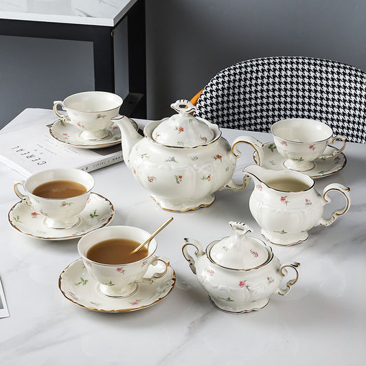 Vintage Floral Ceramic Tea Set | English Teapot Coffee Cups Saucers