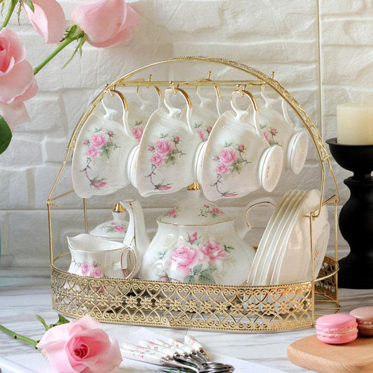Pink Flower Ceramic Tea Set|European Ceramic Coffee Set|Teapot Tea Set - Teas Story