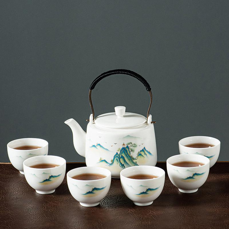 Mutton Fat Jade Kung Fu Tea Set, Retro Ceramic Tea Set, Teapot Tea Set - Teas Story