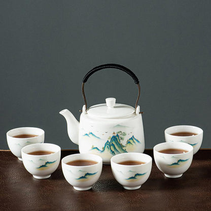 Mutton Fat Jade Kung Fu Tea Set, Retro Ceramic Tea Set, Teapot Tea Set - Teas Story