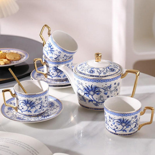 Blue White Porcelain Tea Set | Ceramic Coffee Set | Afternoon Tea Set