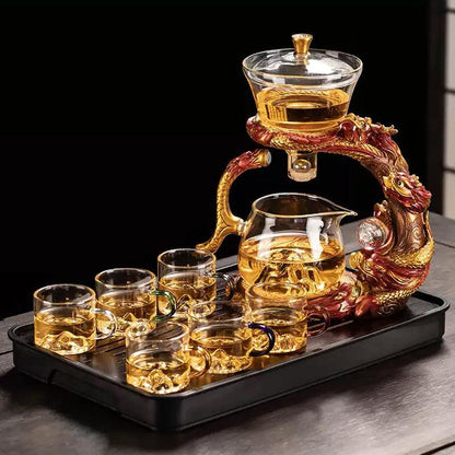 Glass automatic tea set with dragon base | wedding gift - Teas Story