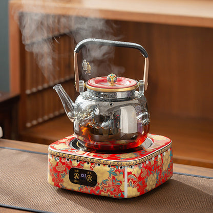 Electric Glass Teapot Ceramic Base – Vintage Floral Design