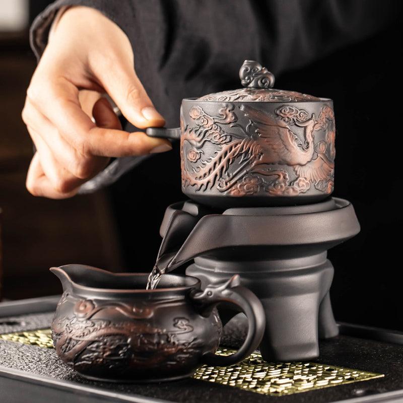 Purple Pottery Dragon and Phoenix Automatic Tea Set | Retro Xianglong Kung Fu Tea Set - Teas Story