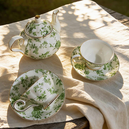 Green Rose Fine Bone China Coffee Set – Elegant Afternoon Tea Set