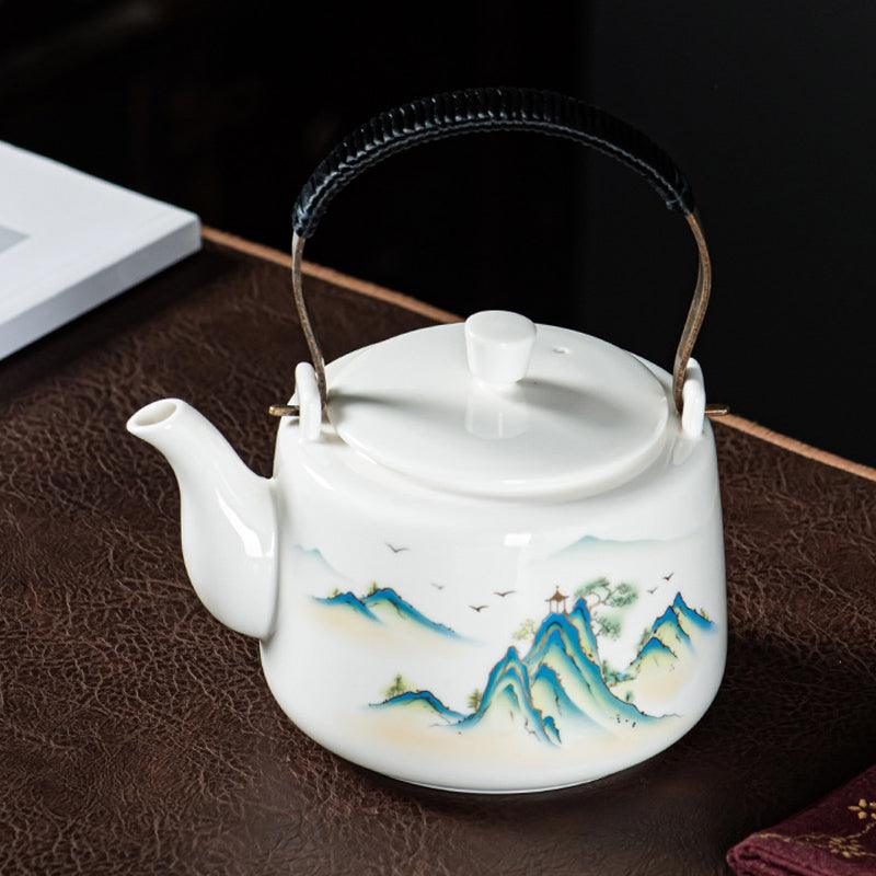 Mutton Fat Jade Kung Fu Tea Set, Retro Ceramic Tea Set, Teapot Tea Set - Teas Story