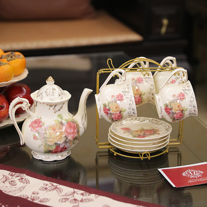 Vintage Rose Teapot Set, Coffee Cup Saucer – Elegant Ceramic Tea Set