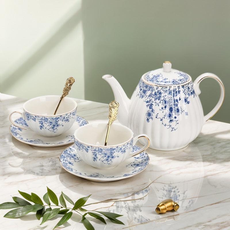 White Blue Flower Ceramic Coffee Set | Afternoon Tea Set | Teapot Set - Teas Story