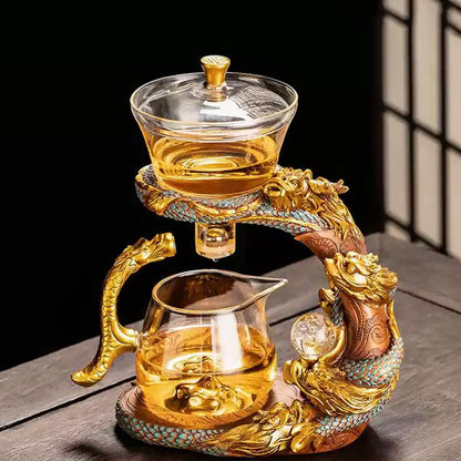 Embossed auspicious dragon glass automatic tea set | magnetic tea maker - Teas Story