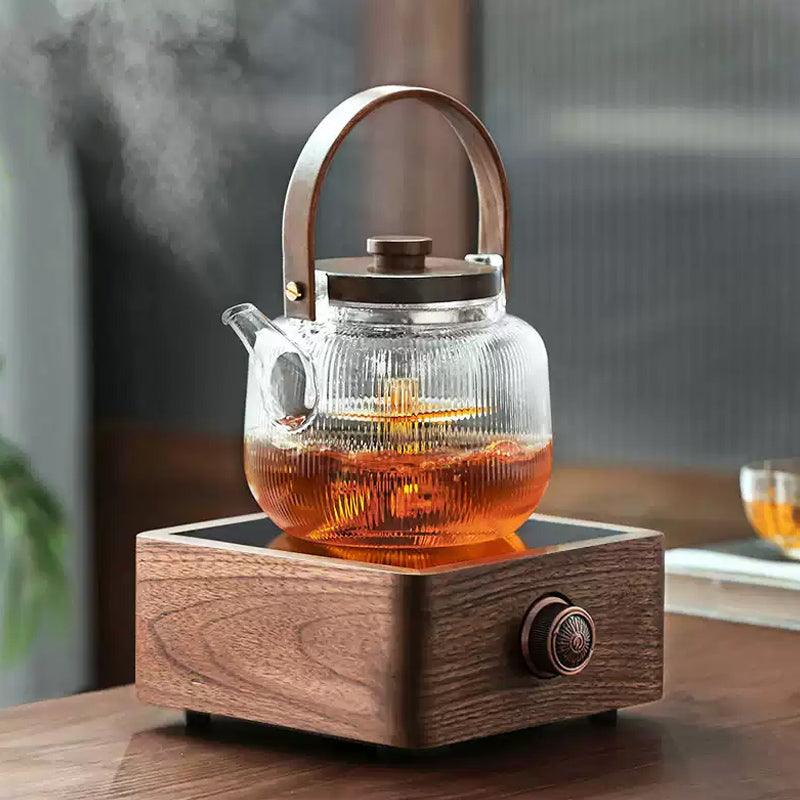 Vertical pattern heat resistant glass handle pot