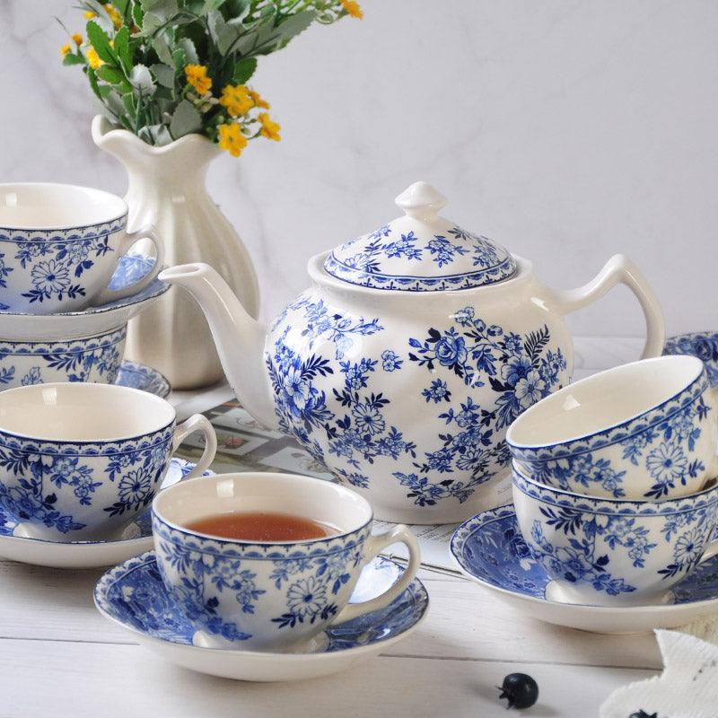 Blue White Porcelain Ceramic Tea Set | Vintage Ceramic Coffee Set - Teas Story