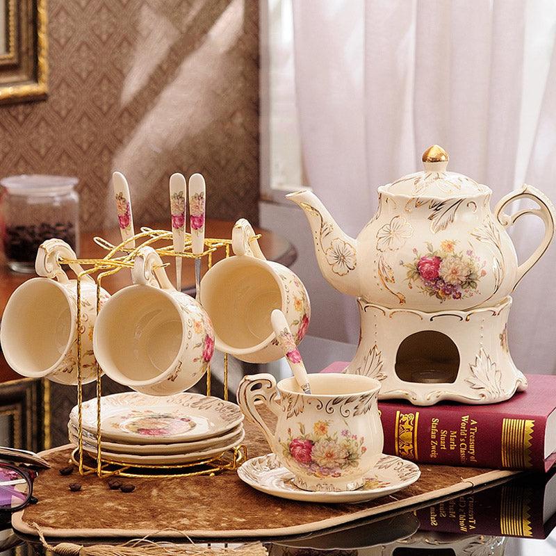 Retro Flower Tea Set | Ceramic Candle Heating Infuser - Teas Story