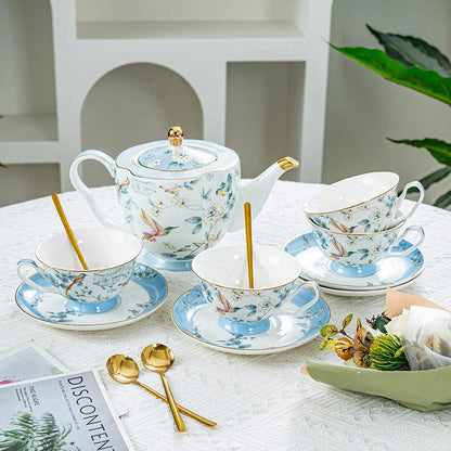 Blue Bird Coffee Set|Handmade Ceramic Tea Set|Ceramic Coffee Cup Saucer - Teas Story