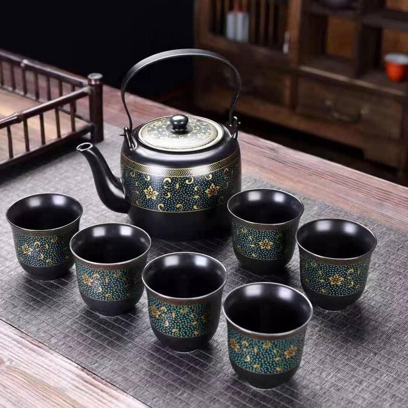 Black Flower Ceramic Tea Set | Japanese Tea Set| Flower Teapot Set - Teas Story