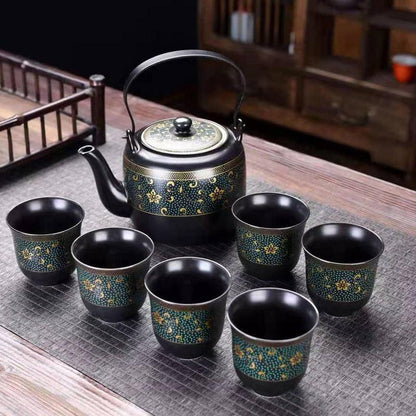Black Flower Ceramic Tea Set | Japanese Tea Set| Flower Teapot Set - Teas Story