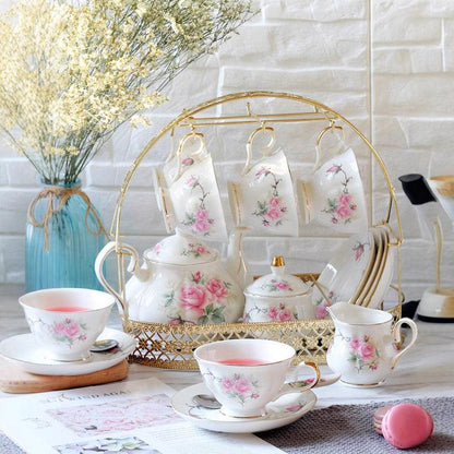 Pink Flower Ceramic Tea Set|European Ceramic Coffee Set|Teapot Tea Set - Teas Story