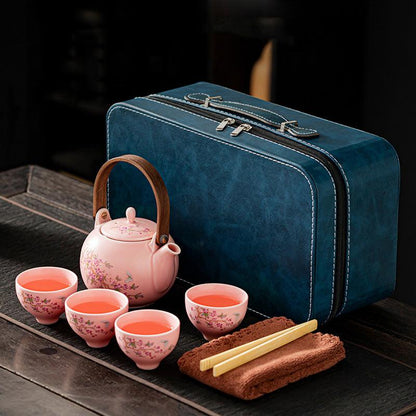 Travel Tea Set | Pink Glaze Wisteria Portable Outdoor Kung Fu Tea Set