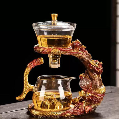 Glass automatic tea set with dragon base | wedding gift - Teas Story