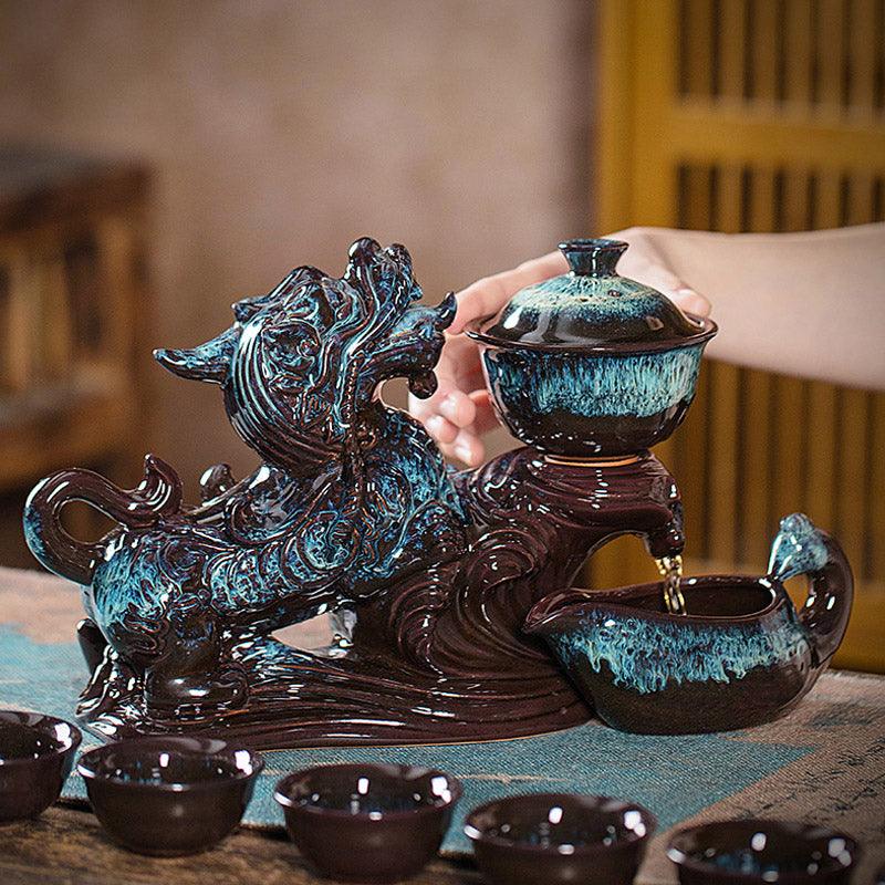 Retro kiln-changed ceramic Pixiu rotating tea maker anti-scald tea set - Teas Story