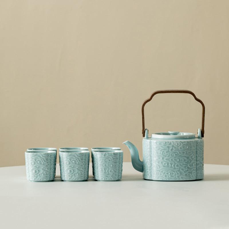 White Embossed Ceramic Tea Set | Kung Fu Tea Set | Teapot and Tea Set - Teas Story