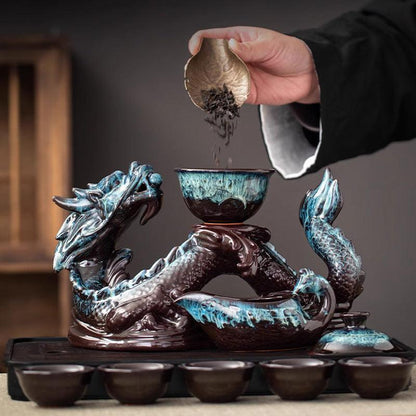 Retro relief auspicious dragon lazy rotating water Kung Fu tea set