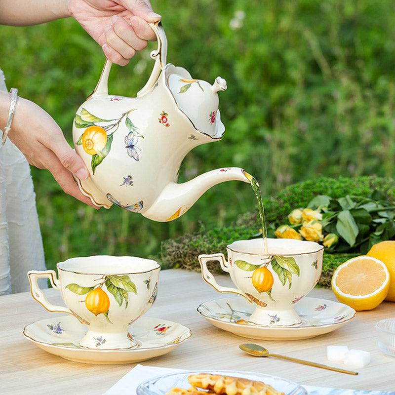 Lemon Ceramic Tea Set | European Coffee Set | Teapot Coffee Cup Saucer - Teas Story