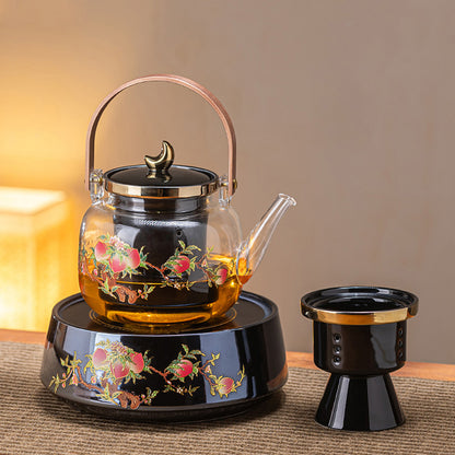 Borosilicate Glass Teapot Ceramic Stove, With Retro Peach Pattern