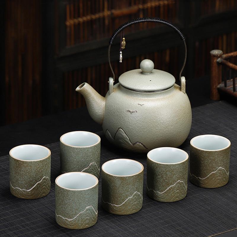 Green Stoneware Hill Japanese Tea Set | Vintage Ceramic Tea Set | Teapots Cups - Teas Story