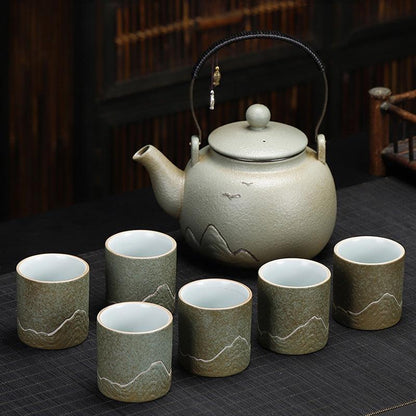 Green Stoneware Hill Japanese Tea Set | Vintage Ceramic Tea Set | Teapots Cups - Teas Story
