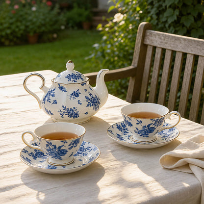 Blue Rose Fine Bone China Coffee Set – Elegant Afternoon Tea Set