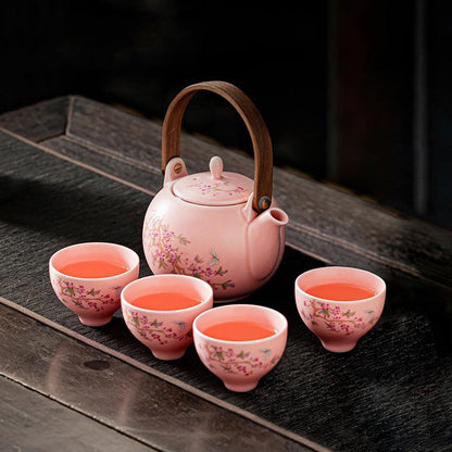 Travel Tea Set | Pink Glaze Wisteria Portable Outdoor Kung Fu Tea Set