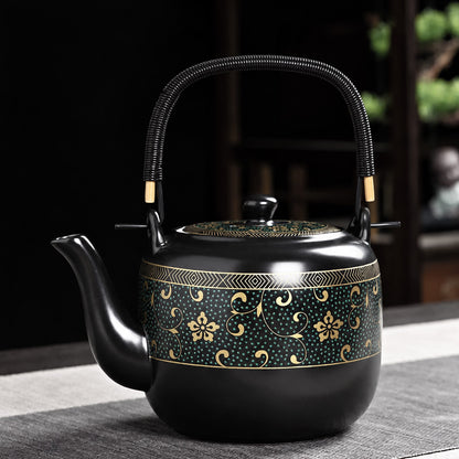 Black Flower Ceramic Tea Set | Japanese Tea Set| Flower Teapot Set
