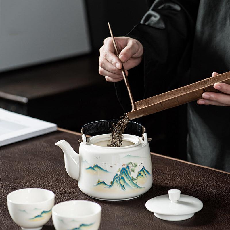 Mutton Fat Jade Kung Fu Tea Set, Retro Ceramic Tea Set, Teapot Tea Set - Teas Story
