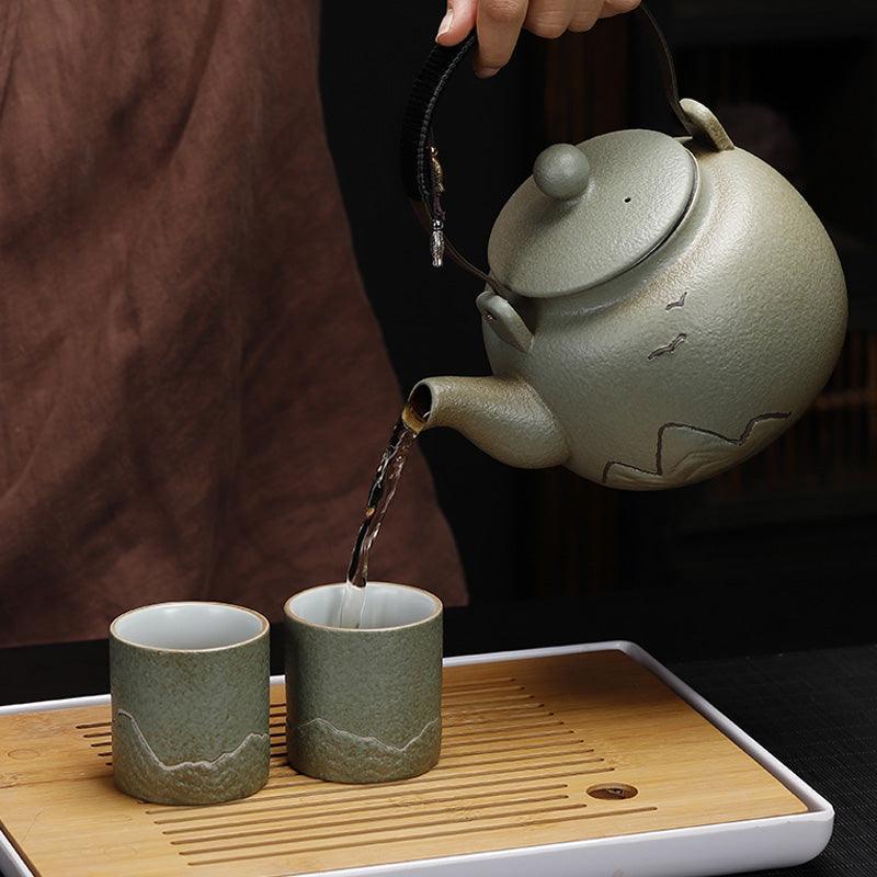 Green Stoneware Hill Japanese Tea Set | Vintage Ceramic Tea Set | Teapots Cups - Teas Story