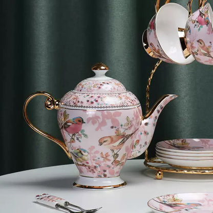 Pink Bird Ceramic Coffee Set, European Tea Set, Afternoon Tea Set