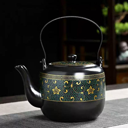 Black Flower Ceramic Tea Set | Japanese Tea Set| Flower Teapot Set - Teas Story