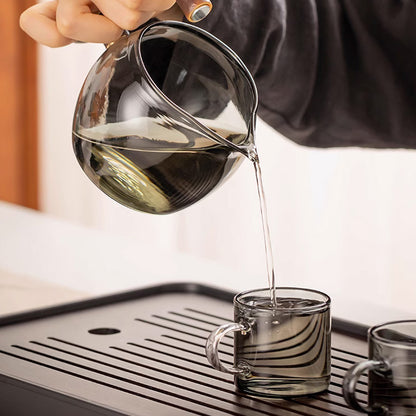 Grey glass lazy tea set | magnetic bird base automatic teapot