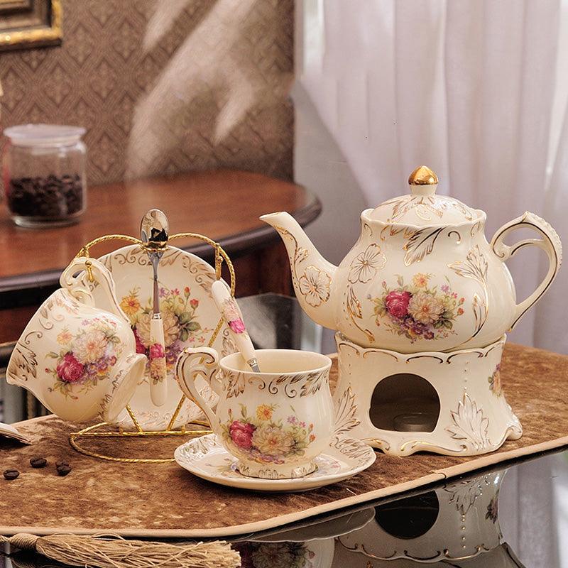 Retro Flower Tea Set | Ceramic Candle Heating Infuser - Teas Story