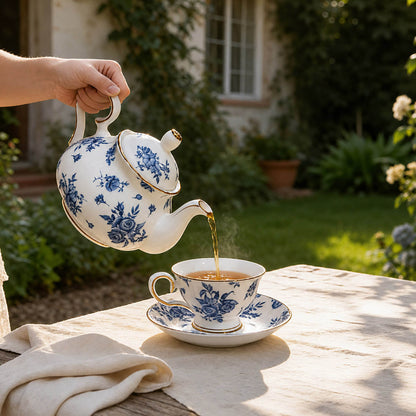 Blue Rose Fine Bone China Coffee Set – Elegant Afternoon Tea Set