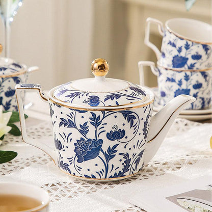 Blue Floral Ceramic Coffee Set | Teapot Tea Set | Afternoon Tea Set