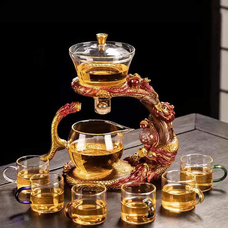 Glass automatic tea set with dragon base | wedding gift - Teas Story