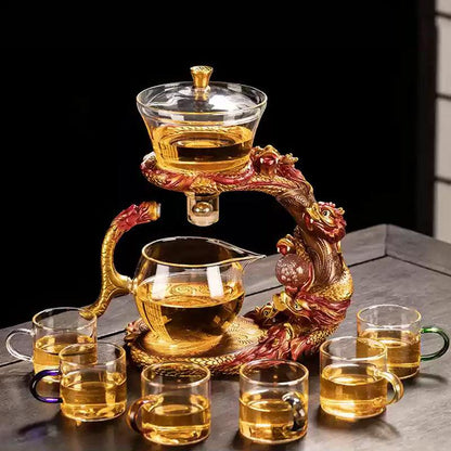 Glass automatic tea set with dragon base | wedding gift - Teas Story