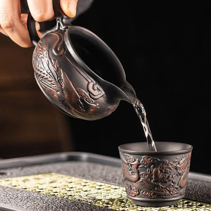 Purple Pottery Dragon and Phoenix Automatic Tea Set | Retro Xianglong Kung Fu Tea Set - Teas Story